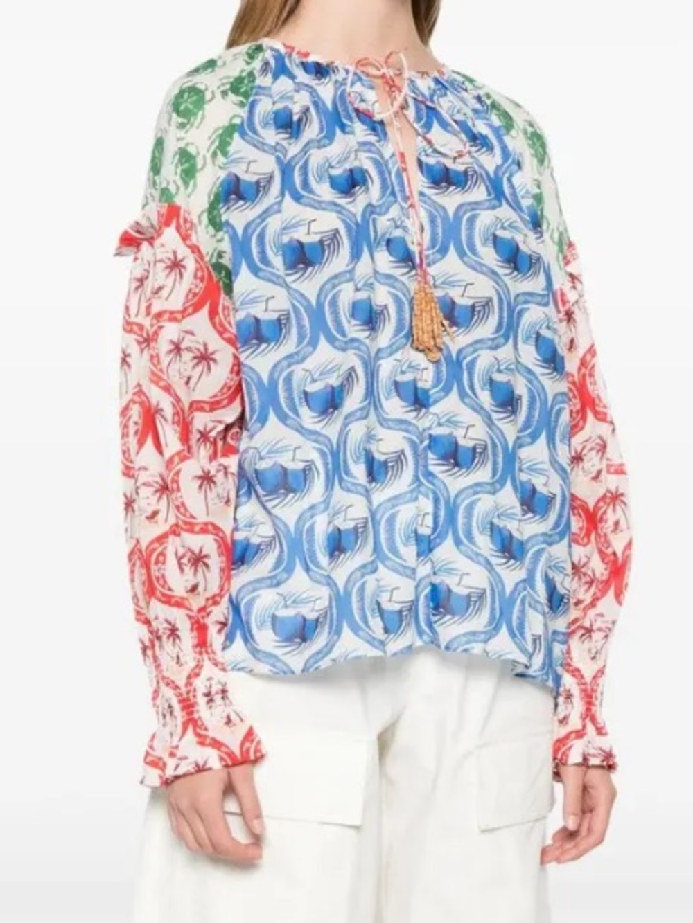 FARM RIO SKIRT SET Summer Multicolor Mix-Print Blouse in Blue, Red, Green - Picture 9 of 16